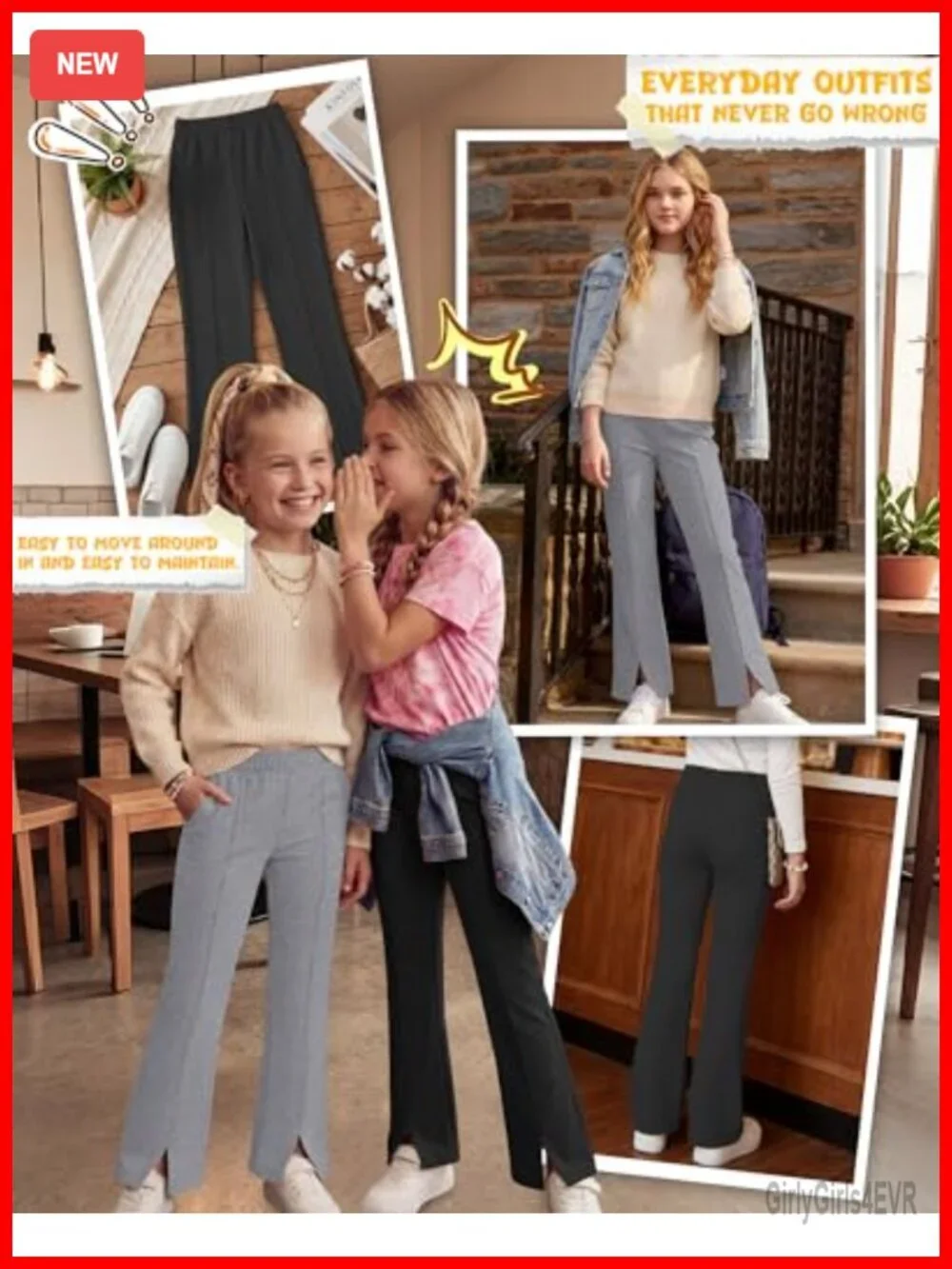 3 Pcs Girls Flare Pants Elastic Waist Bell Bottom Wide Leg Split Hem